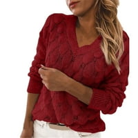 Anuirheih v-образно плетене пуловери за жени за жени зима дълъг ръкав твърд цвят хлабав оребре