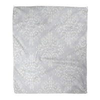 Хвърлете одеялото флорална безкрайна дамаска в бяло и сребърно сиви цветове пера реколта абстрактно мънисто топло фланелно меко одеяло за диван на дивана легло