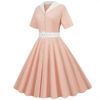 Женска рокля Клирънс Модна лятна пачуърк с къс ръкав ежедневно вечерно парти абитуриентски рокля розово 8