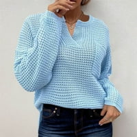 Fsqjgq пуловери за пуловери за жени ежедневни свободни огромни кабелни кабели v Врат дълъг пуловер за ръкав с джобни есен, XL