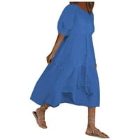 Плюс размер летни рокли модни жени свободни солидни цветове о-шик пух