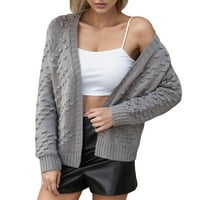 Дамски плетен жилетка палто без бутони пуловер Кардиган пуловери за жени сив размер l