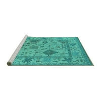 Ahgly Company Machine Wareable Indoor Square Oriental Turquoise Blue Industrial Area Rugs, 7 'квадрат