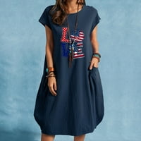 Рокли с размер miayilima плюс размер за жени американски флаг и раиран флорален отпечатан рокля с къси ръкави за жени летни рокли с ощице с джоб 4 юли памучно бельо от памучна рокля