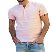 Мъжки ризи с плътен цвят Хавайска тениска удобна Мода бутон Хенли врата блуза