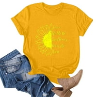 Аайомет летни върхове за жени жени слънчоглед лято Тениска Плюс размер хлабав блуза върхове разстояние рамото върхове за жени жълто, с-ххл