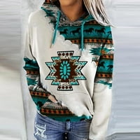 Дамски суитшърти модерен етнически стил западни обличане качулки за жени зима есен качулки ацтеки пуловери за жени Модерен случайни Дълъг ръкав шнур Секси дрехи за жени небесно синьо ххл