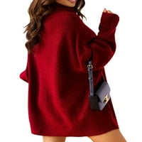 Пуловер за предни разходи Turturneck за жени плетени пуловери Твърди цветни джъмперни върхове Небрежно пуловер с дълъг ръкав червен m
