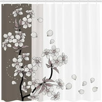 Sonernt японска завеса за душ, романтична сакура цъфти цветя венчелистчета пролетта на вятъра източна природа тема, плат плат комплект за баня с плат, с куки, тъмно какао