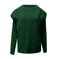 Намален дамски пуловер кръгло деколте пуловер пуловер плъзгащ се солиден цвят хлабав дълъг ръкав пуловер с дълъг пуловер