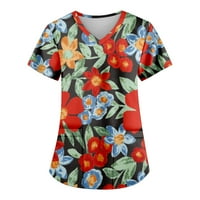Летни горещи ризи за жени дамски модни печатни работни униформа с джоб тениска с къс ръкав Топ