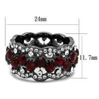 Дамски пръстен Черен червен пръстен от неръждаема стомана с кристал от най -висок клас в Сиам