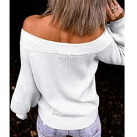 Пуловер Ketyyh-Chn за дамски V пуловер за шия за жени пада леко плетене на пуловери Уайт, 2XL