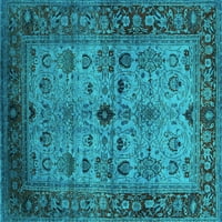 Ahgly Company Machine Wareable Indoor Square Oriental Turquoise Blue Industrial Area Rugs, 6 'квадрат