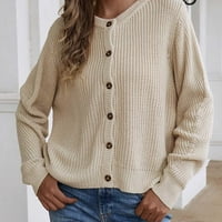 Floleo Женски пуловер Прочистване на есента Зима жена моден бутон Обледуване на дълги ръкави плетат жилетка на свободни върхове блуза пуловер сделки