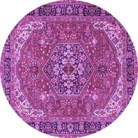 Ahgly Company Indoor Round Medallion Purple Traditional Area Rugs, 5 'Round