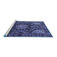 Ahgly Company Machine Pashable Indoor Rectangle Medallion Blue Traditional Area Cugs, 8 '12'