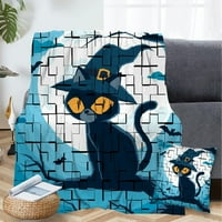 Хелоуин одеяло с калъф за възглавници, призрачно одеяло за котка за декор за дома на дома на ужасите,189,59x79 ''
