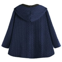 Женски кабелен плетен пуловер Дами ежедневни обикновени бутон с качулка джоб джобни дрехи