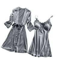 Homenesgenics дамски жилетки разрешение под $ бельо жени копринена дантела рокля рокля нощно облекло кимоно комплект