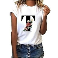 Luiyenes Letter T Небрежна модна женска кръгла риза горна врата щампа с къси ръкави за къси ръкави