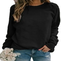 Beiwei жени Суитчър Суитчърс Суичърс с дълъг ръкав пуловер Небрежни върхове Дами солиден цвят топло черно L