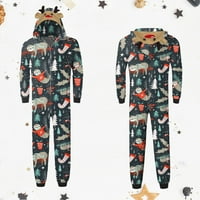 Absuyy Parent-Child Outfit Leisure Wear- домашно облекло Коледна топла отпечатана качулка пижама Dads Jumpsuit Dark Grey Size L