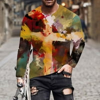 Мъжки ризи Модни прости свободно време цифрово 3D печат с дълги ръкави кръгли тениски за шия за човек за човек