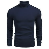 Мъже Turtleneck Пуловер Термична риза с дълъг ръкав Небрежни тънки върхове топла тениска тъмносин
